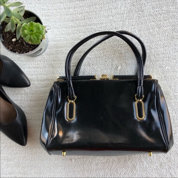 Vintage Handbags - Vintage Black Patent Handbag